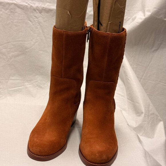 Vince Camuto Zelcinna Suede Ankle Boots Caramel 6.5 - Picture 2 of 8